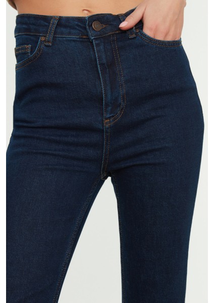 Ramrod Koyu Mavi Yüksek Bel Flare Jeans Ispanyol Paça Kot Pantolon fiyatları