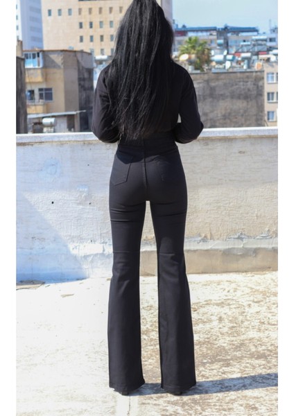 Yumuşak Yüksek Bel Ispanyol Paça Likralı Rahat Kot Pantolon indirimleri