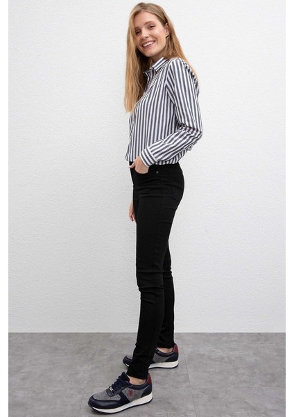 Renk Vermeyen Siyah Süper Skinny Jeans Kot Pantolon (Simsiyah)