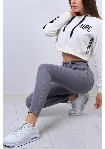 Kadın Gri Süper Skinny Jeans Kot Pantolon
