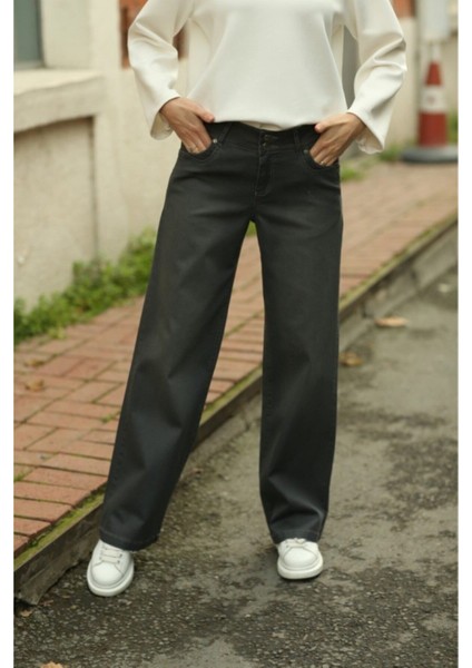 Kadın Süper Yüksek Bel Geniş Paça Wide Leg Jeans Pantolon