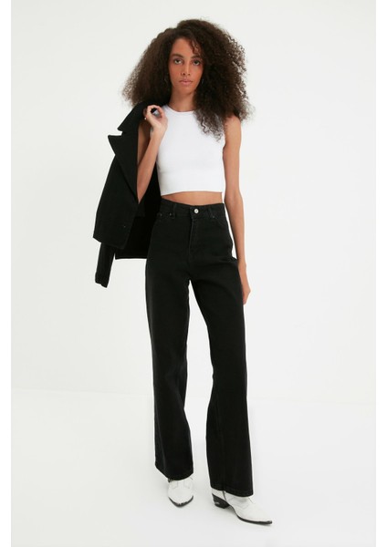 Kadın Süper Yüksek Bel Geniş Paça Wide Leg Jeans Pantolon