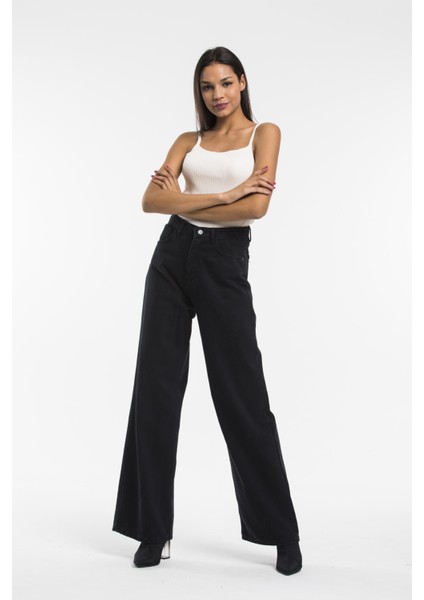 Kadın Siyah Yüksek Bel Geniş Paça Wide Leg Kot Pantolon fiyatları