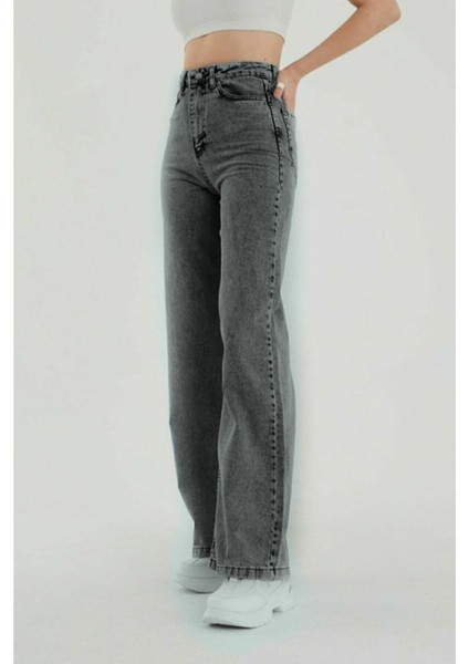 Füme Likralı Salaş Wide Leg Yüksek Bel Kot Pantolon- Bol Kesim fiyatları