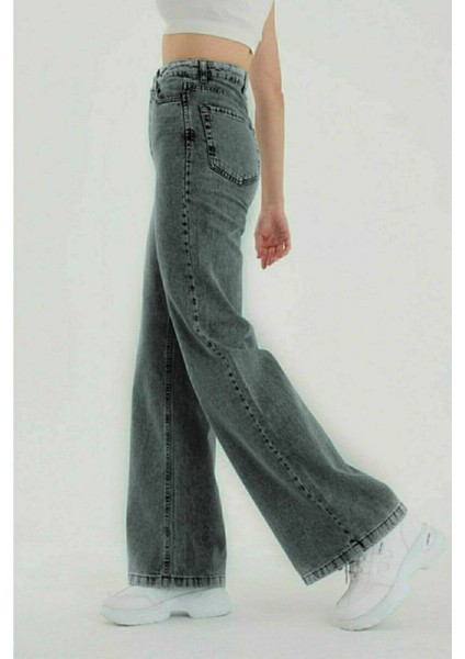 Füme Likralı Salaş Wide Leg Yüksek Bel Kot Pantolon- Bol Kesim modelleri