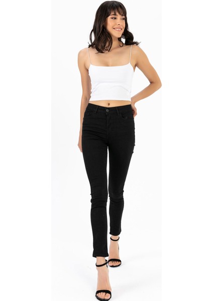 Solmayan Siyah Yüksek Bel Toparlayıcı Kot Pantolon