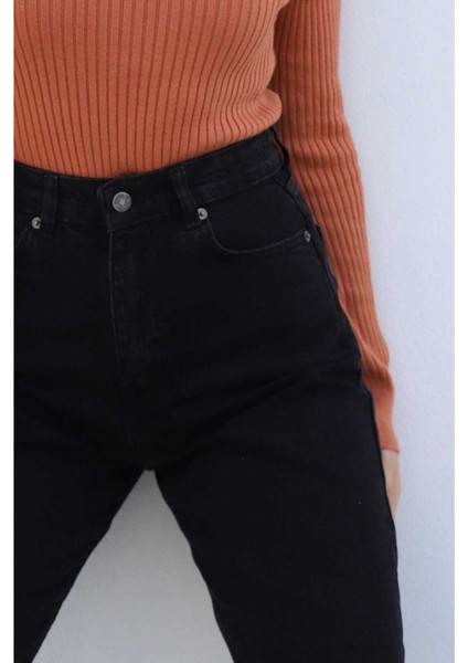 Kadın Efsa Yüksek Bel Likralı Siyah Geniş Paça Kot Pantolon modelleri