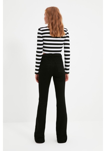 Kadın Siyah Yüksek Bel Toparlayıcı Full Likralı Flare Jeans modelleri