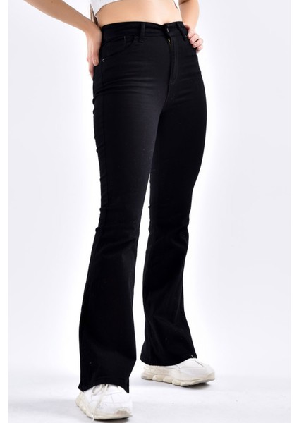 Depression Solmayan Siyah Flare Jeans - Kadın Yüksek Bel Ispanyol Paça Toparlayıcı Kot Pantolon fiyatları