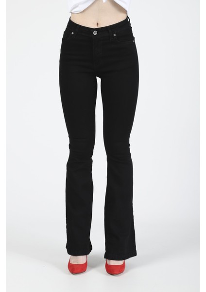 Olivia Kadın Siyah Yüksek Bel Ispanyol Paça Solmayan Jeans Kot Pantolon fiyatları