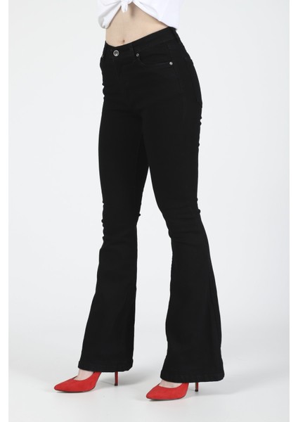 Olivia Kadın Siyah Yüksek Bel Ispanyol Paça Solmayan Jeans Kot Pantolon modelleri