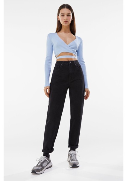 Okula Dönüş - Siyah Geniş Kalıp Likralı Mom Jean modelleri