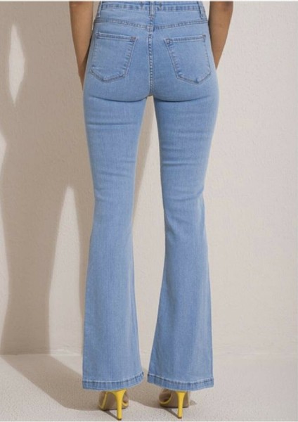 Kadın Elvis Açık Mavi Ispanyol Paça Kot Pantolon indirimleri