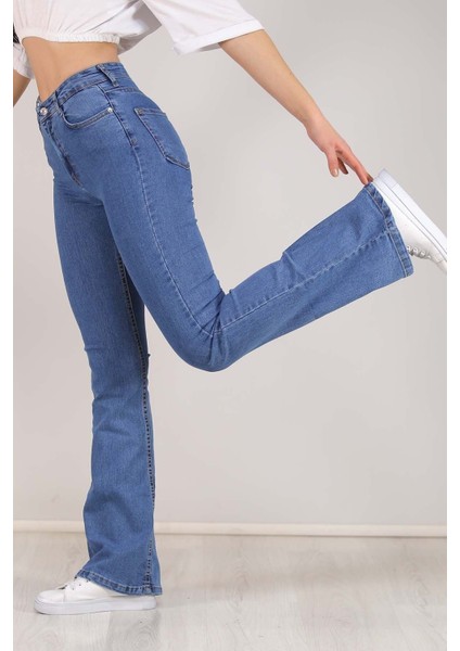 Orta Mavi Indila Yüksek Bel Flare Jeans