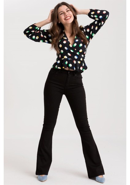 Adriana Kadın Siyah Yüksek Bel Likralı Ispanyol Paça Solmayan Jeans Kot Pantolon fiyatları