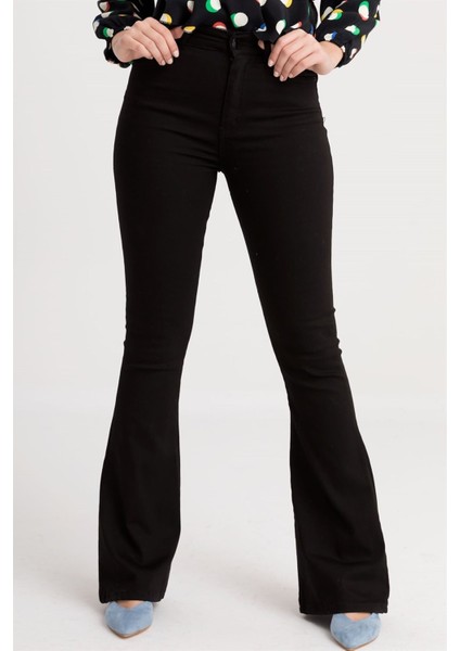 Adriana Kadın Siyah Yüksek Bel Likralı Ispanyol Paça Solmayan Jeans Kot Pantolon modelleri