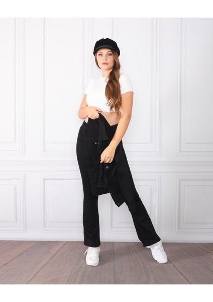 Extra Siyah Ispanyol Paça Likralı Jeans Kot Pantolon modelleri