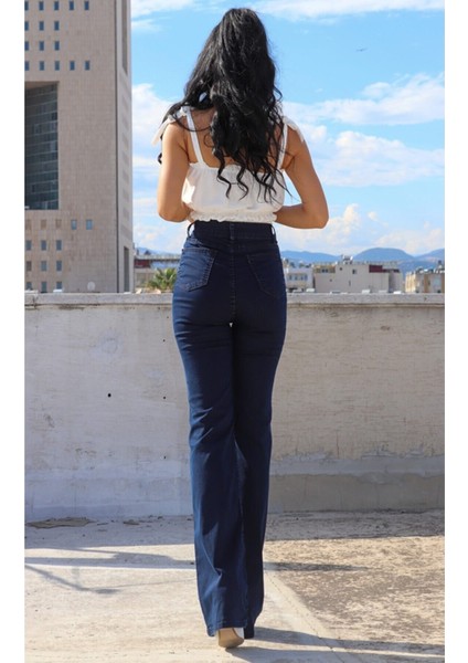 Kadın Ashley Koyu Mavi Yüksek Bel Likralı Ispanyol Paça Kot Pantolon fiyatları