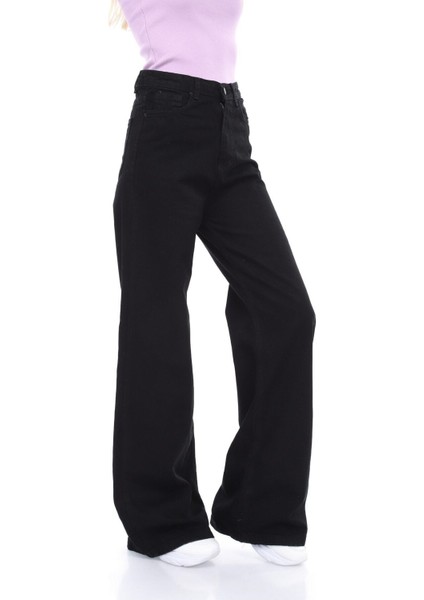 L.o.v.e. Solmayan Siyah Likralı Bol Paça Jean - Salaş Süper Yüksek Bel Kot Pantolon (Süper Yüksek) fırsatları