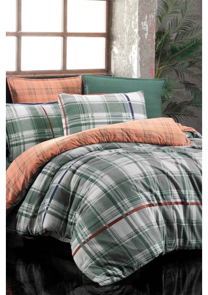 Helge Yeşil Çift Kişilik %100 Pamuk Flanel (Pazen) Nevresim Takımı