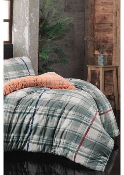 Helge Yeşil Çift Kişilik %100 Pamuk Flanel (Pazen) Nevresim Takımı fırsatları