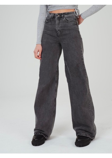 Bologna Füme Rahat Kalıp Salaş Yüksek Bel Kot Pantolon