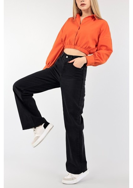 Caremel Siyah Rahat Kalıp Wide Leg Jeans - Salaş Süper Yüksek Belli Likralı Kot Pantolon