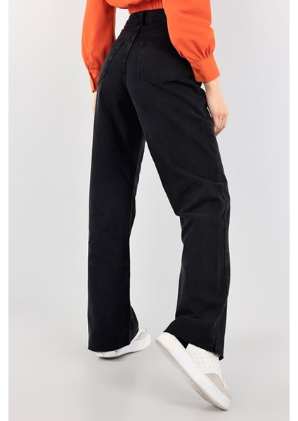Caremel Siyah Rahat Kalıp Wide Leg Jeans - Salaş Süper Yüksek Belli Likralı Kot Pantolon fırsatları