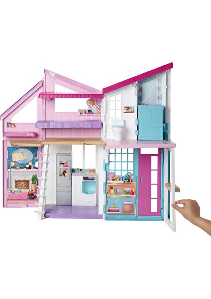 Barbie'nin Malibu Evi, Dönüşüm Özellikli, 25'ten Fazla Parçalı ve 2 Katlı Bebek Evi FXG57