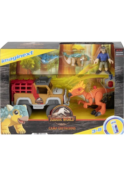 Jurassic World Kaçak Dinozorlar, Okul Öncesi Çağdaki 3-8 Yaş Arası Çocuklar İçin 3 Dinozor Figürlü Araç Seti Hcr94