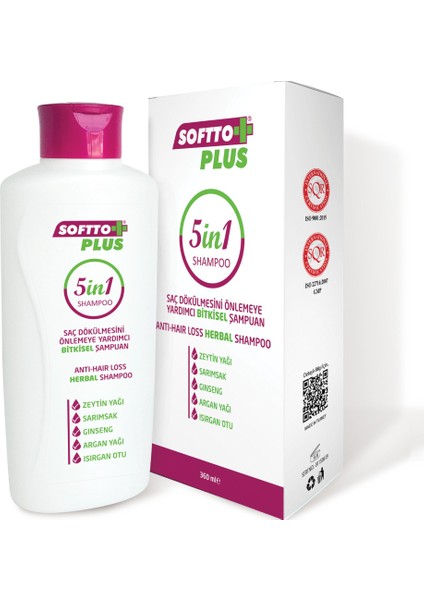 Softto Plus Saç Dökülmesini  5 In 1 Bitkisel Şampuan 360 Ml