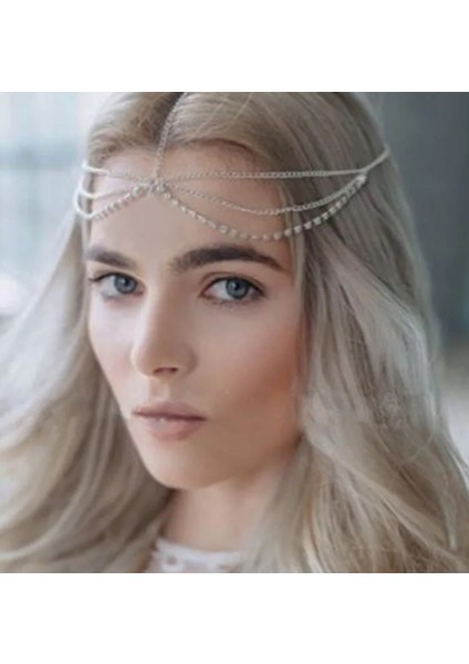 Kristal Taşlı Saç Aksesuarı Gelin Tacı Nişan Nikâh Kına Saç Zinciri fiyatları