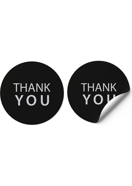 Sticker Kuşe -Thank You- 4X4CM 50 Adet (Siyah)