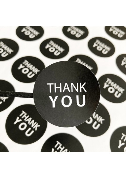 Sticker Kuşe -Thank You- 4X4CM 50 Adet (Siyah)