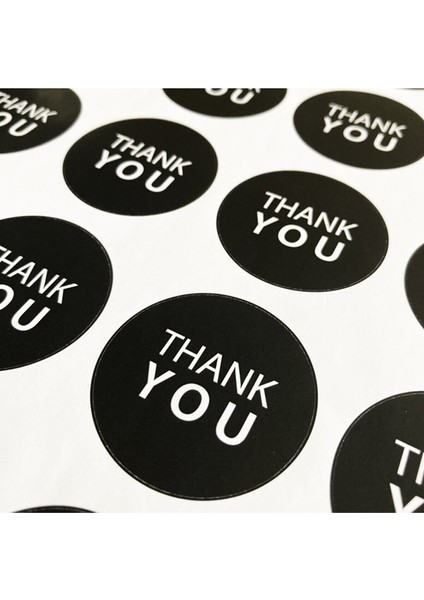 Sticker Kuşe -Thank You- 4X4CM 50 Adet (Siyah)