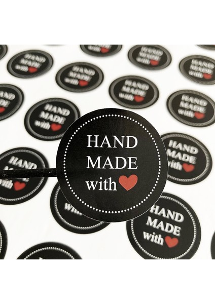 Sticker Kuşe -Hand Made With- 4x4 cm 50 Adet