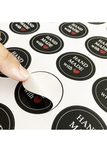Sticker Kuşe -Hand Made With- 4x4 cm 50 Adet