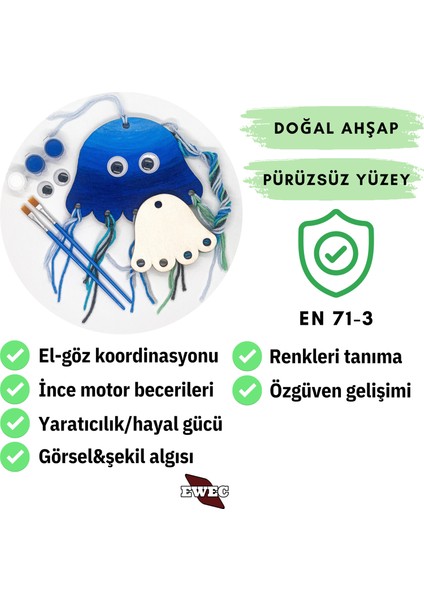 Denizanası 2'li Çocuk Eğitim Seti, Ahşap Eğitici Ipli Boyama Seti, El Becerisi Hobi Eğitim Oyuncağı