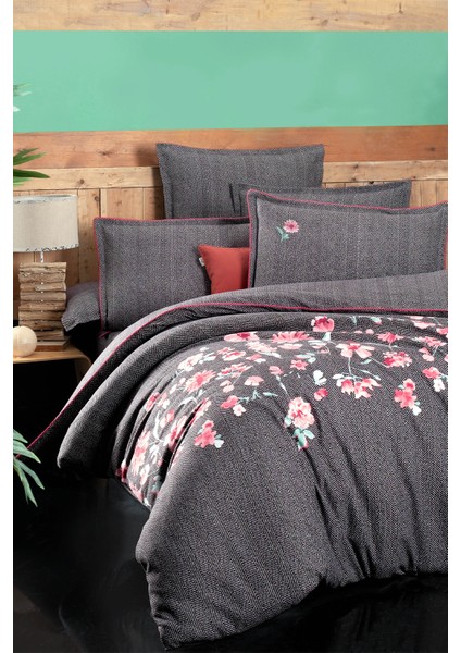 Şiva Siyah Çift Kişilik %100 Pamuk Flanel (Pazen) Nevresim Takımı