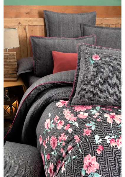 Şiva Siyah Çift Kişilik %100 Pamuk Flanel (Pazen) Nevresim Takımı indirimleri