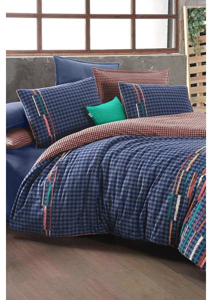 Layra Mavi Çift Kişilik %100 Pamuk Flanel (Pazen) Nevresim Takımı