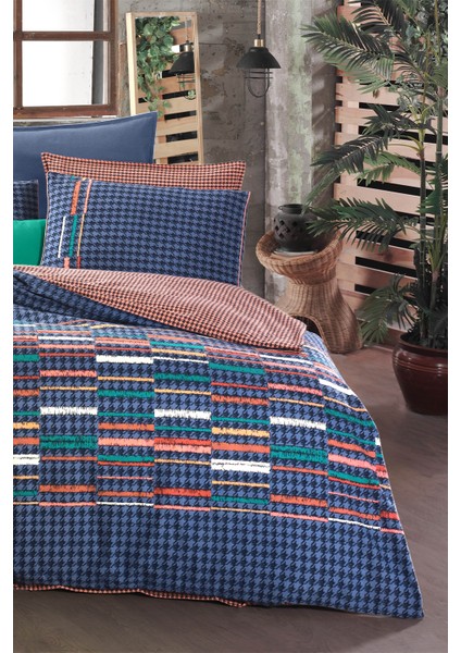 Layra Mavi Çift Kişilik %100 Pamuk Flanel (Pazen) Nevresim Takımı fırsatları