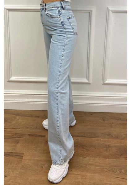Extra Yüksek Bel Likralı Kar Yıkamalı Wide Leg Jean Geniş Paça Kot Pantolon fiyatları