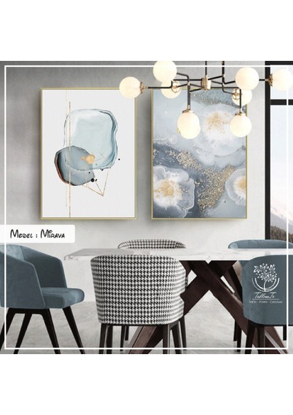 Metal Çerçeveli Gerçek Camlı Tablo Mirava 2 Li Set