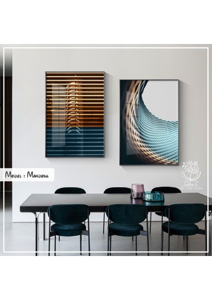 Metal Çerçeveli Gerçek Camlı Tablo Mandoul 2 Li Set