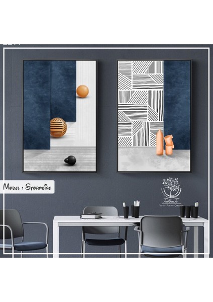 Metal Çerçeveli Gerçek Camlı Tablo Stormline 2 Li Set