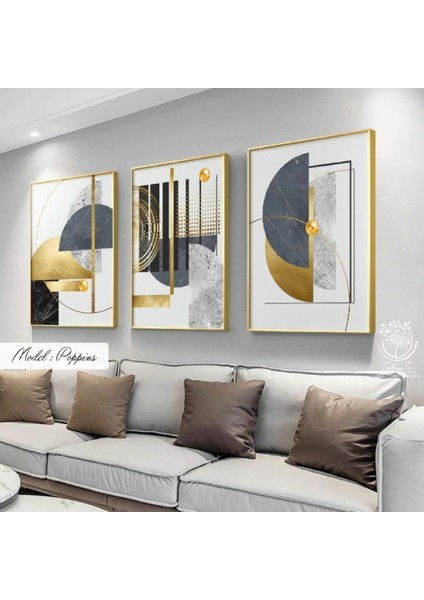 Metal Çerçeveli Gerçek Camlı Tablo Poppins 3 Lü Set