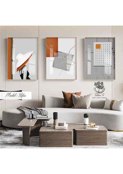 Metal Çerçeveli Gerçek Camlı Tablo Sofia 3 Lü Set