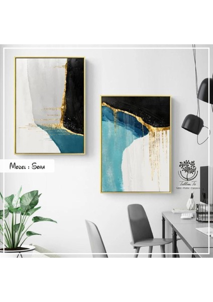Metal Çerçeveli Gerçek Camlı Tablo Sora 2 Li Set