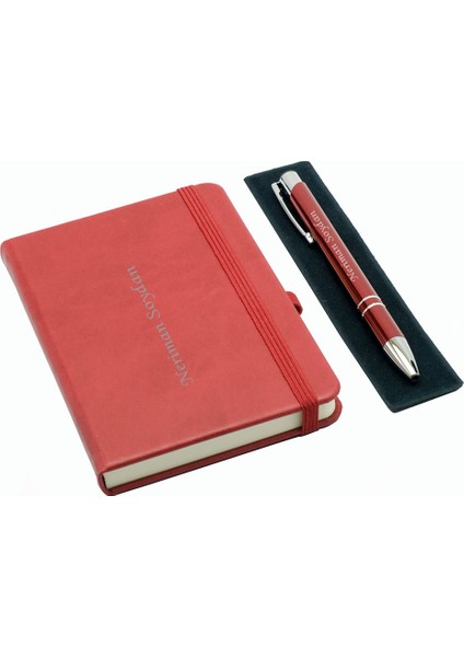 Kişiye Özel Logolu Deri Lastikli Defter Kalem Seti